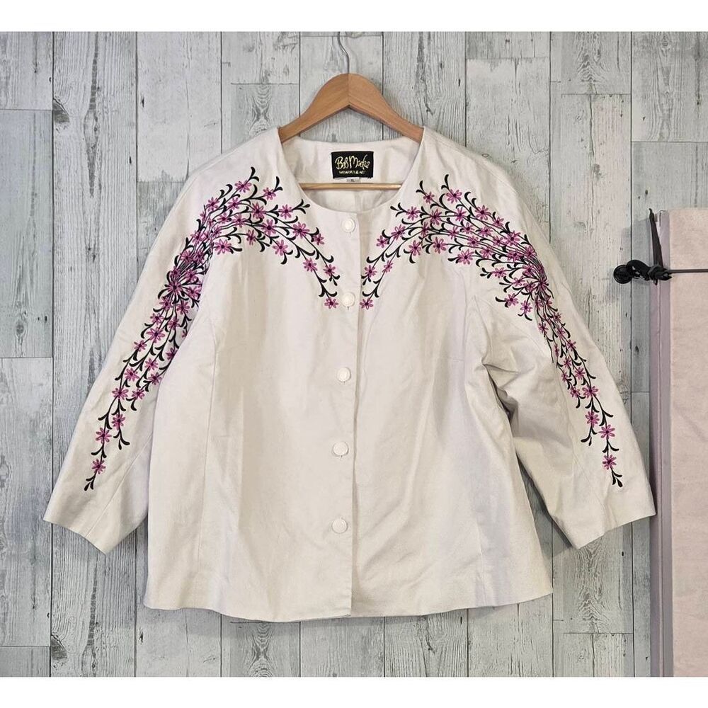 Bob Mackie Embroidered Pique Jacket Blazer Sz. XL